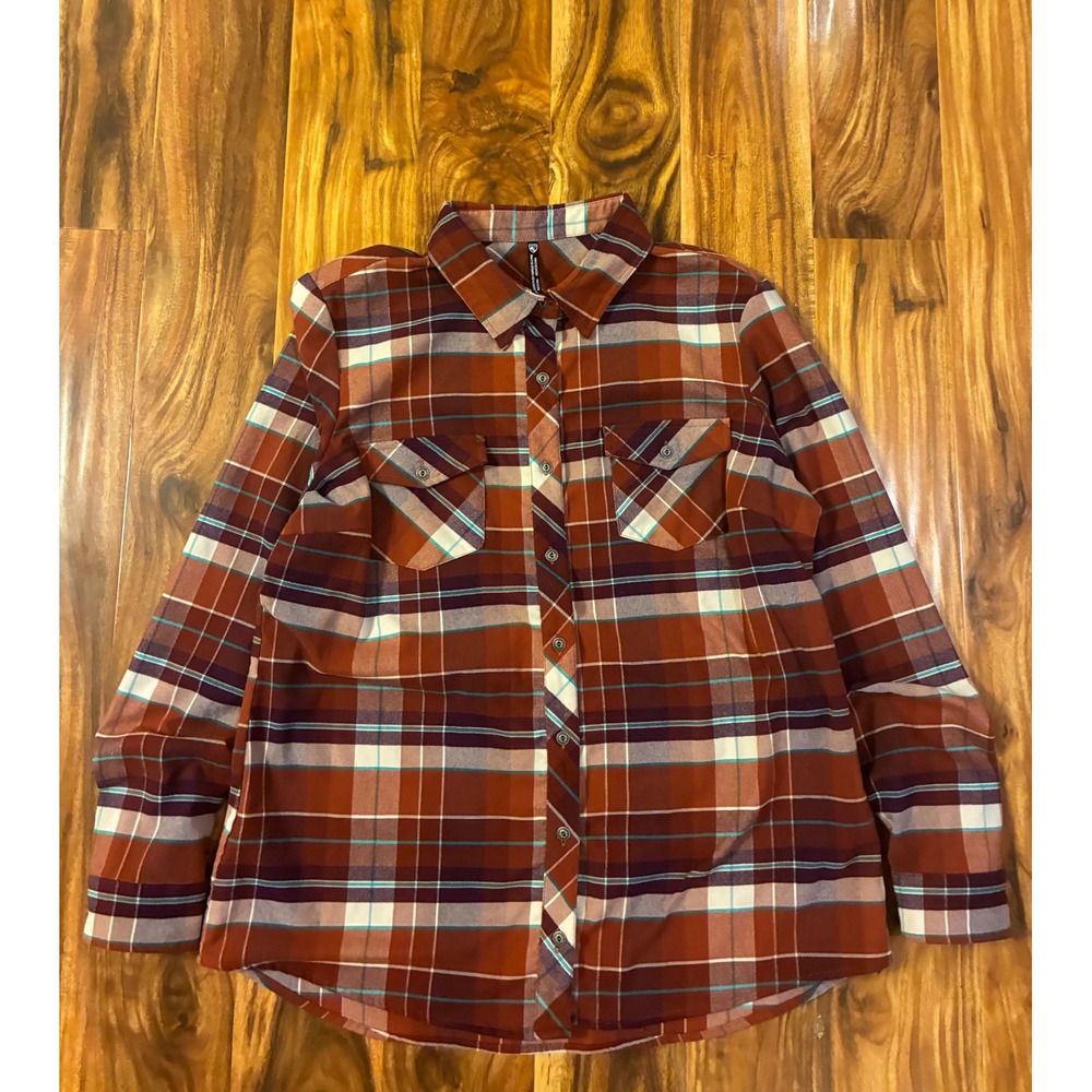 KUHL Womens Large Rust Orange Plaid Flannel Long Sleeve Button Down Shirt L